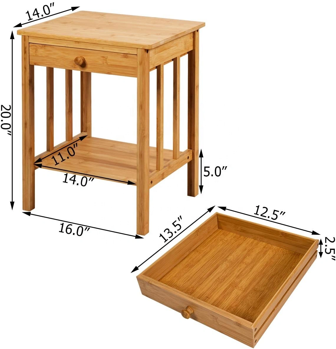 Nightstand Bamboo End Table and Storage Shelf Multipurpose for Bedroom Living Room Bathroom
