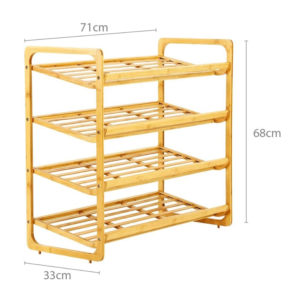 4 Tier Bamboo Shoe Rack Natural &Strong Heavy Duty Durable Wooden Shoe Rack Stand Storage Organiser