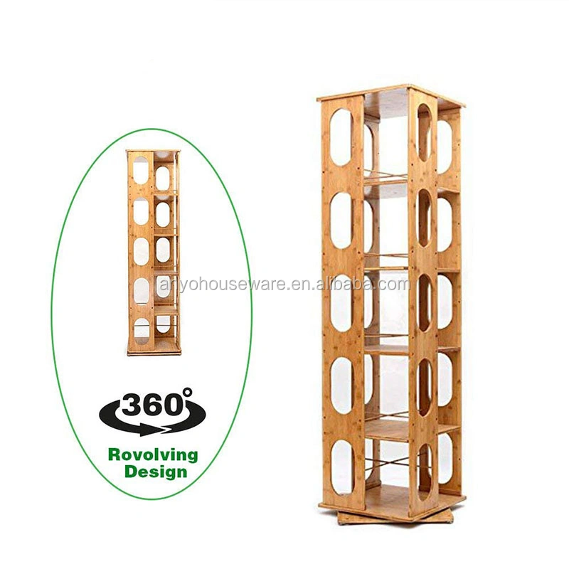 360 Rotating Organizer Cabinet Rack Bamboo Bookshelf Revolving Bookcase