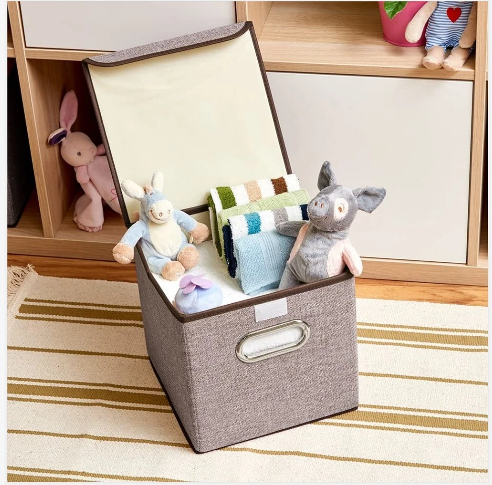 Fabric Rim Collapsible Fabric Storage Fordable For Cloth Laundry or toy Collection with lid