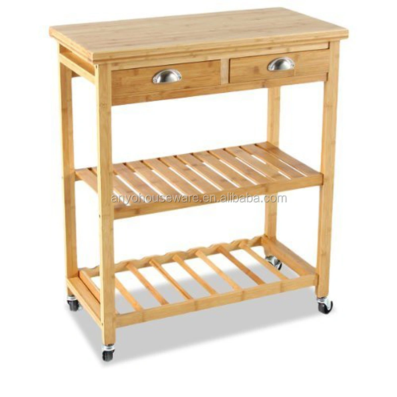 Foldable Wooden Kitchen Service Trolley Cart for Home Hotel Restaurant