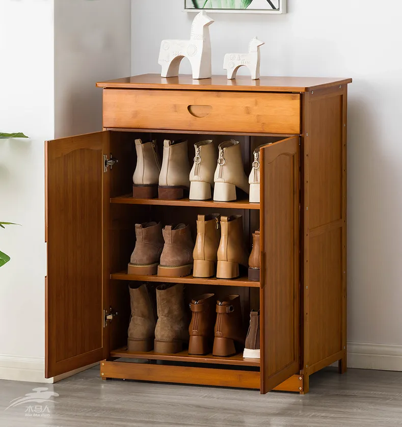 Home Bamboo Shoe Cabinet Door Storage Shoe Rack Multi-Layer Simple Shoe Rack