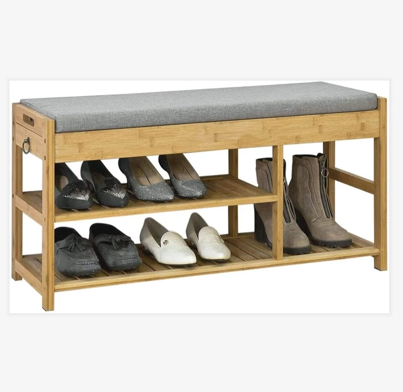 Bamboo Shoe Shelf Bench Rack With Cushion