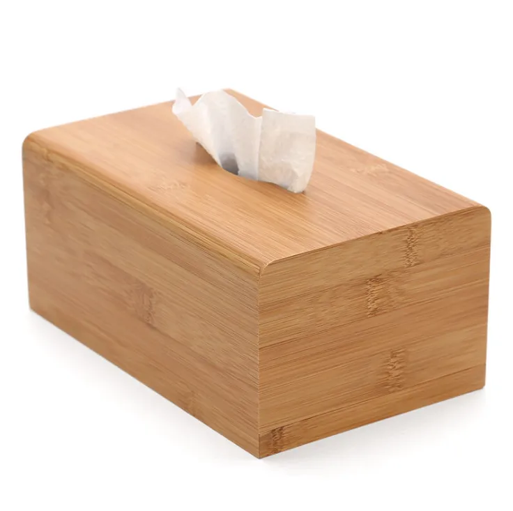 Modern simple design desktop natural bamboo tissue storage box for living room
