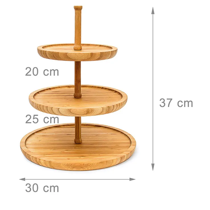 Home decorative round shape 3 tier bamboo dessert fruit display tray