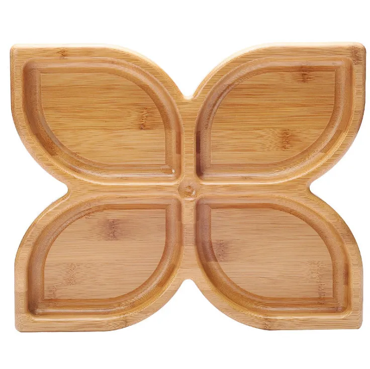 Divided 4 compartments creative dry fruit snack bamboo serving tray