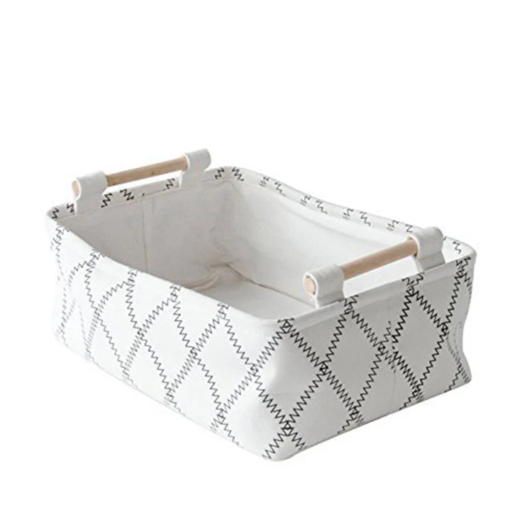 Hot Selling Collapsible other Fabric Storage basket for toys box foldable with wooden handle