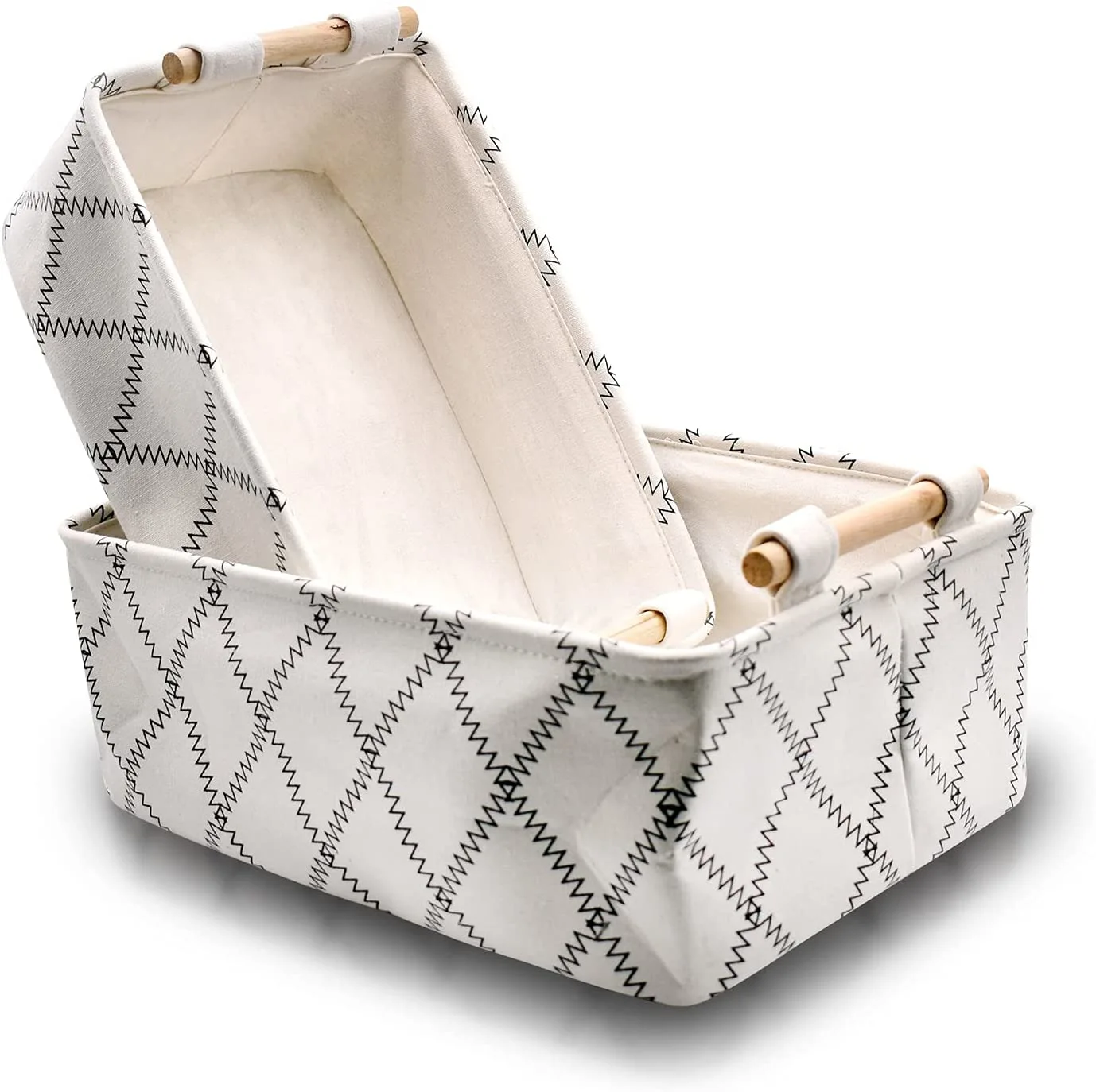 Hot Selling Collapsible other Fabric Storage basket for toys box foldable with wooden handle