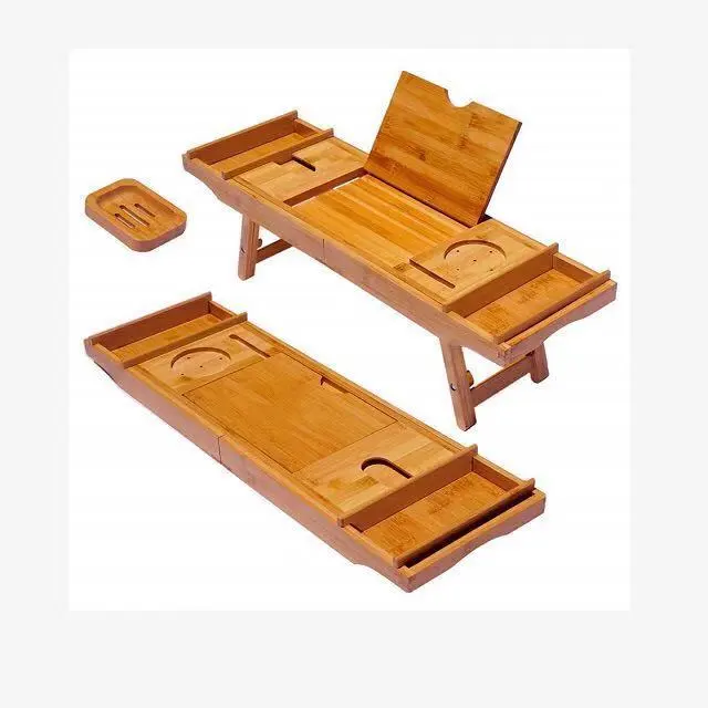 New Style Natural Bamboo Removable Stand Legs Bath Caddy Bathroom Caddy