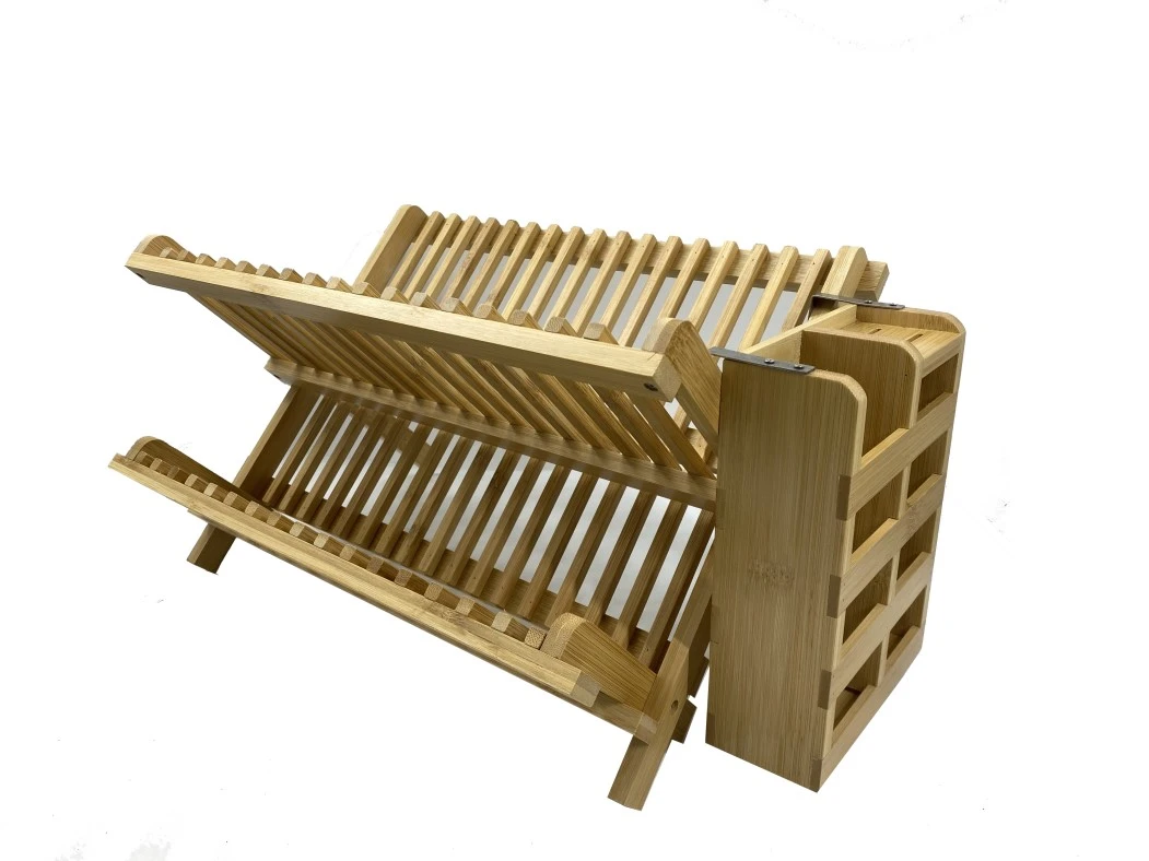 Kitchen Bamboo Dish Drainer Rack Dish Drying Racks With Utensils Spoon Knifes Holder