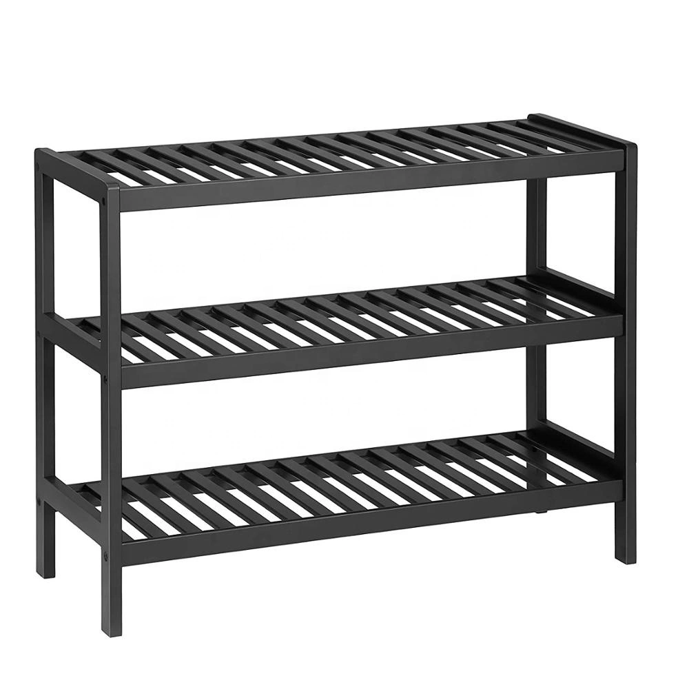 Multifunctional Bathroom Natural bamboo 3 tier shoe rack bench for black color