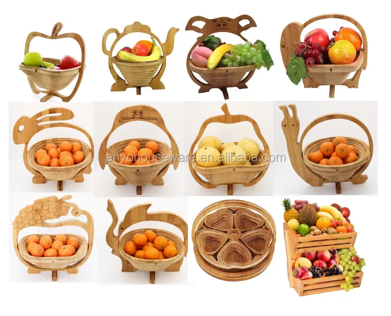 Factory Customized foldable Animal Shape Collapsible Bamboo Fruit Basket