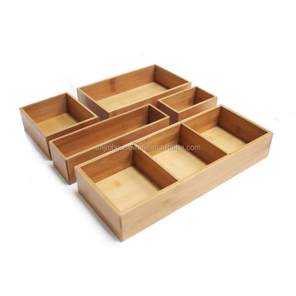 Customized Bamboo Drawer Organizer Boxes Set with Dividers
