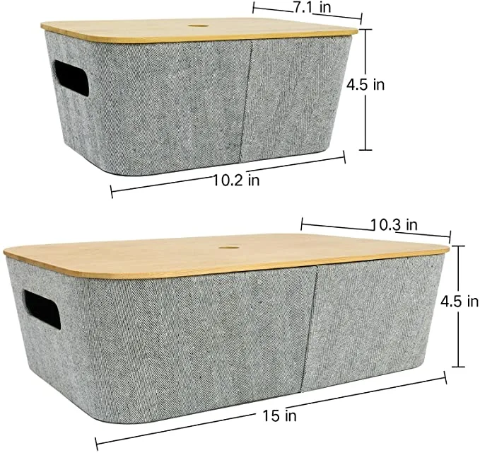 3 pack Mid-Century Modern Light Gray Tweed Fabric Storage Basket Cube Shelf Closet Bookcase Drawer Cabinet