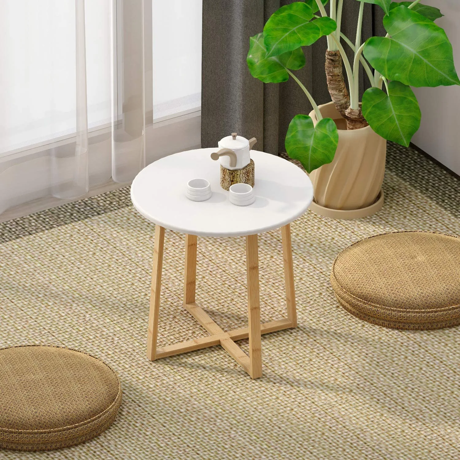 Bamboo Wood Bedroom Living Room Furniture Round Sofa Tea Coffee Table Set