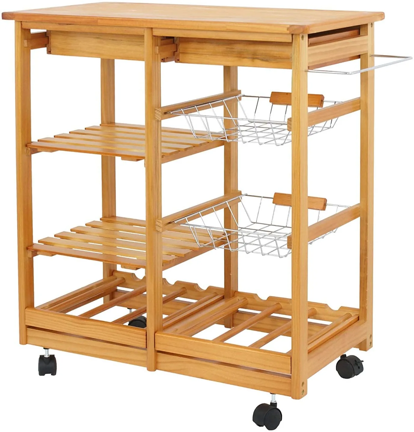 Rolling Dining Storage Drawers Stand Bamboo Kitchen Trolley Cart