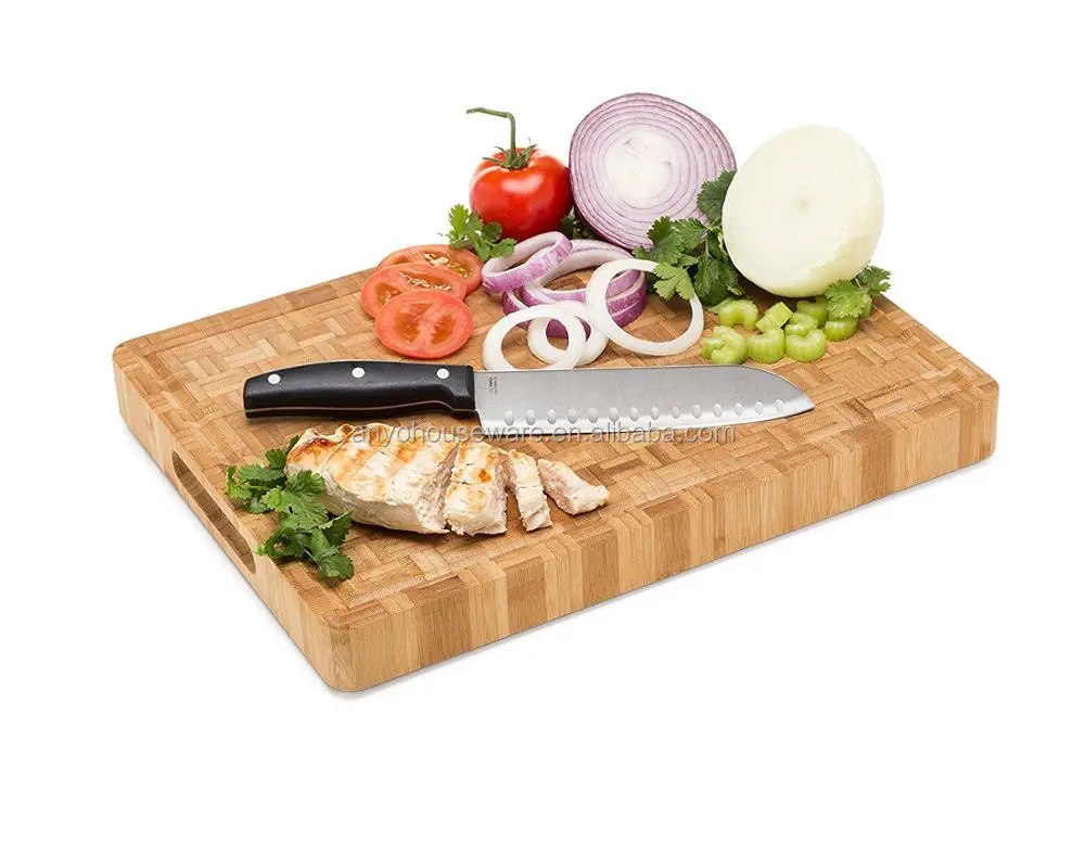 Wholesale custom kitchen thick bamboo cutting board with white anti slip silicone