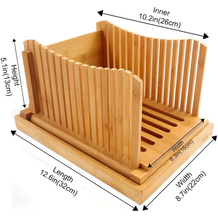 Rectangle shape foldable manual bamboo 3mm bread or toast slicer