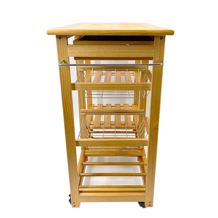 High quality Wood Kitchen Storage Cart wooden bamboo kitchen trolley with drawers