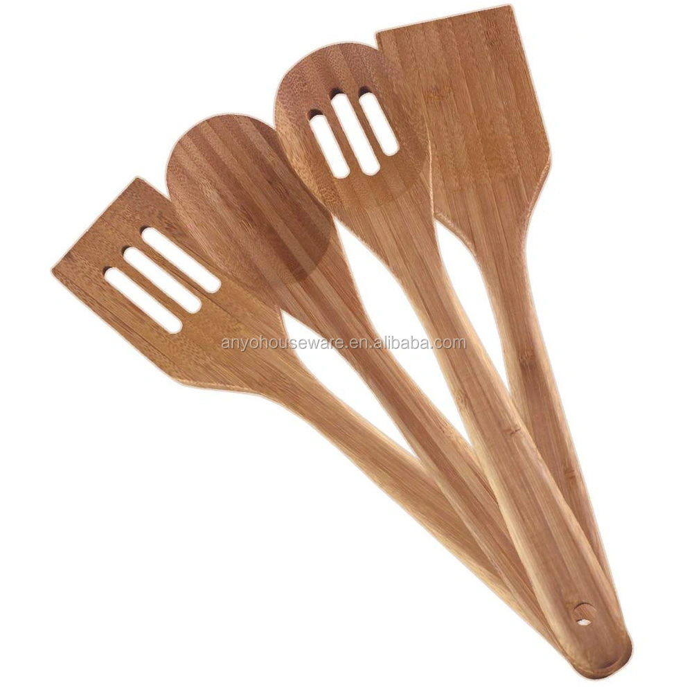 Eco-friendly Healthy Natural Bamboo Kitchen Utensils Set and Holder for Cookware