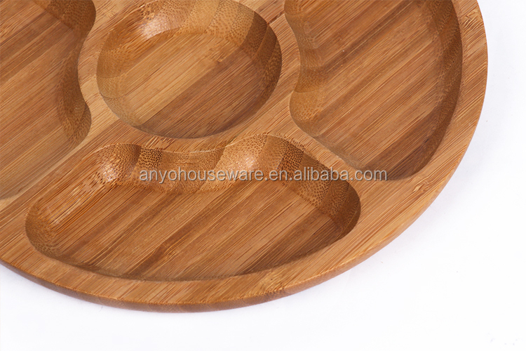 Eco-Friendly 100% natural bamboo snack round serving tray