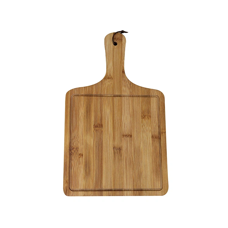 Organic durable OEM Bamboo Pizza Chopping Board with Handle and Juice Groove