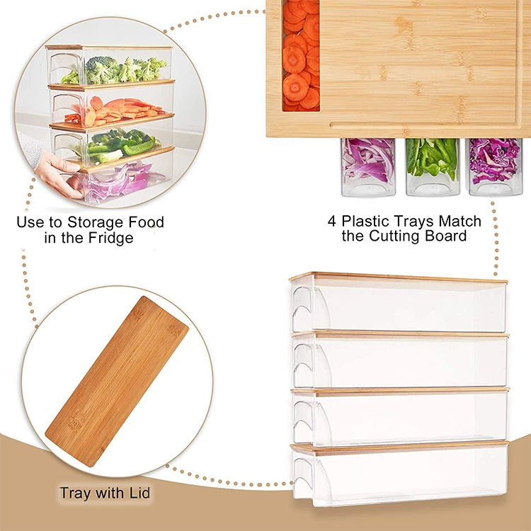 Multi-functional New Design Rectangle Kitchen Bamboo Cheese Cutting Board with Removable Storage Box Drawers Tray