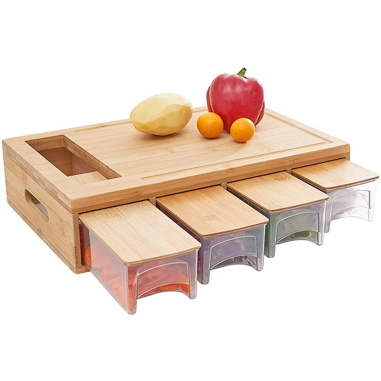 Multi-functional New Design Rectangle Kitchen Bamboo Cheese Cutting Board with Removable Storage Box Drawers Tray