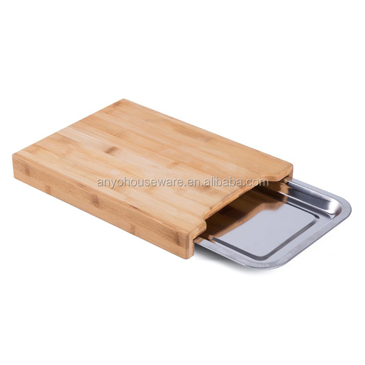 New Style Organic Bamboo Cutting Board with Removable Drawer Tray for Prep Storage