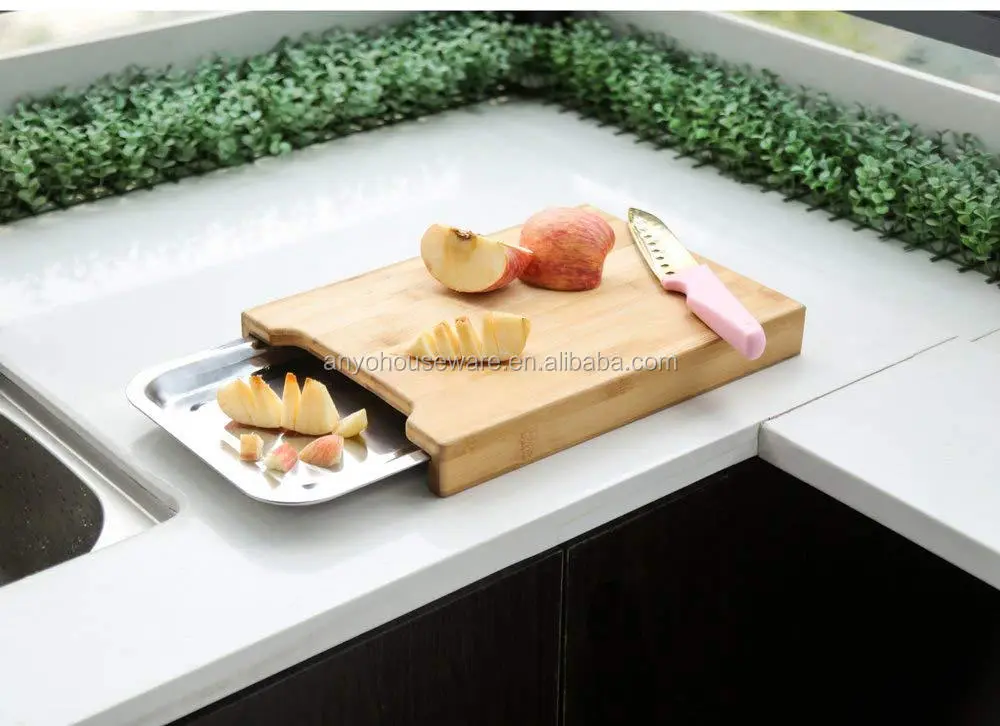 New Style Organic Bamboo Cutting Board with Removable Drawer Tray for Prep Storage