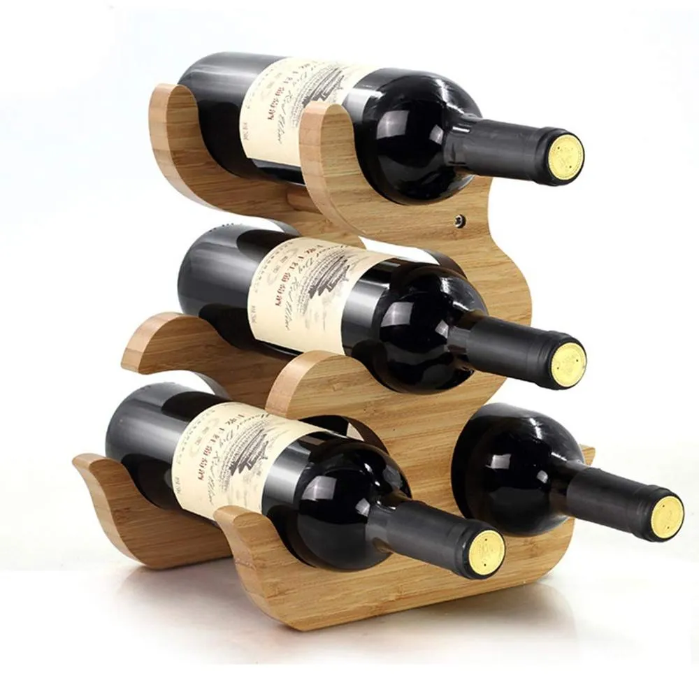 Home Wine Cabinet Desktop Decoration Bamboo Wine Bottle Display Stand Wine Rack