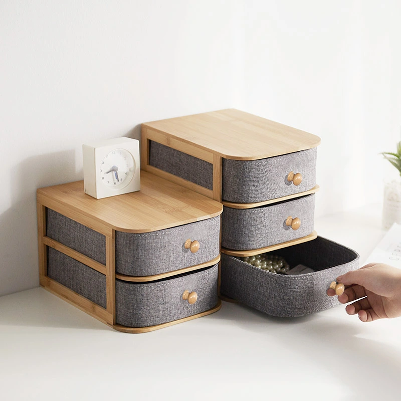 Home bamboo drawer type desktop storage boxes cosmetics jewelry stationery organizer storage box
