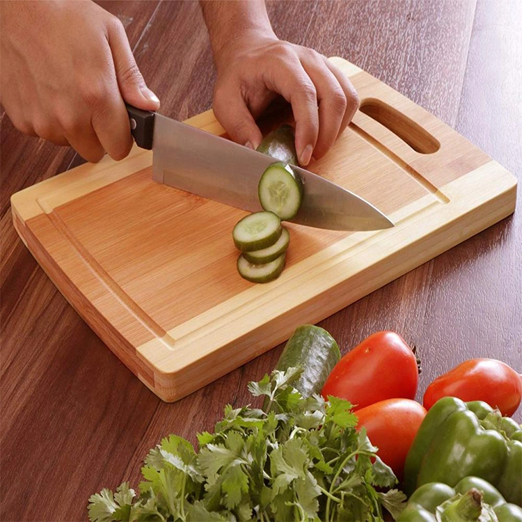 Food Safe Natural Kitchen Bamboo Cutting Boards in Set of 3 with Juice Grooves