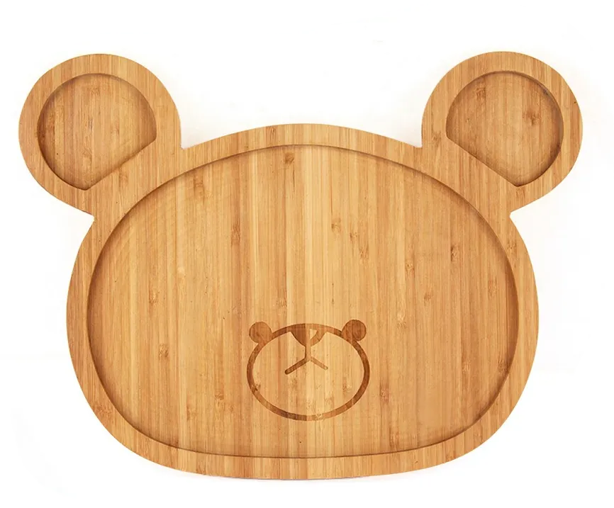 Cute Animal face Eco-friendly wholesale bamboo serving plates for kids