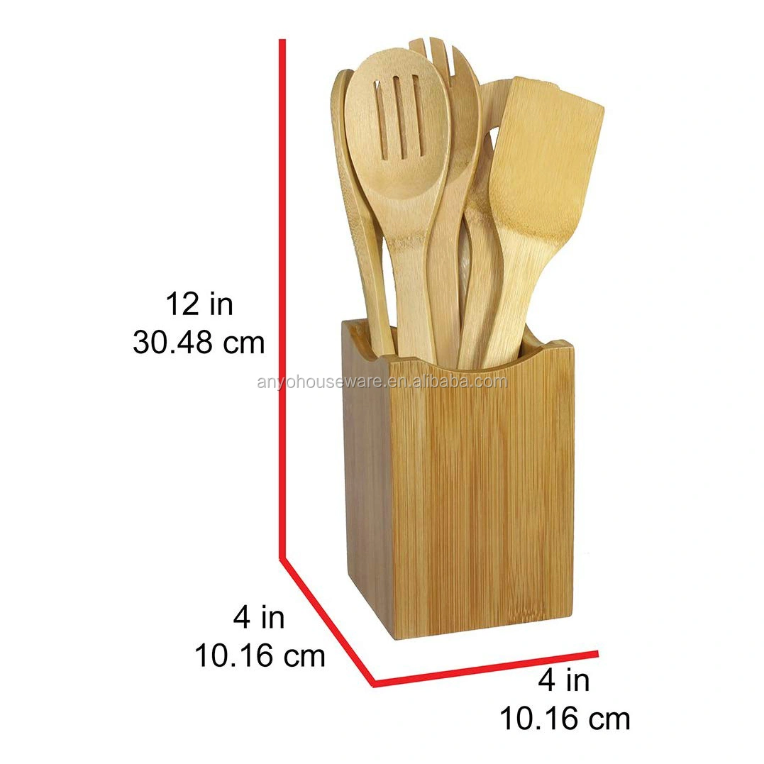 Wholesale Kitchen Cooking Bamboo Utensils Set and Holder