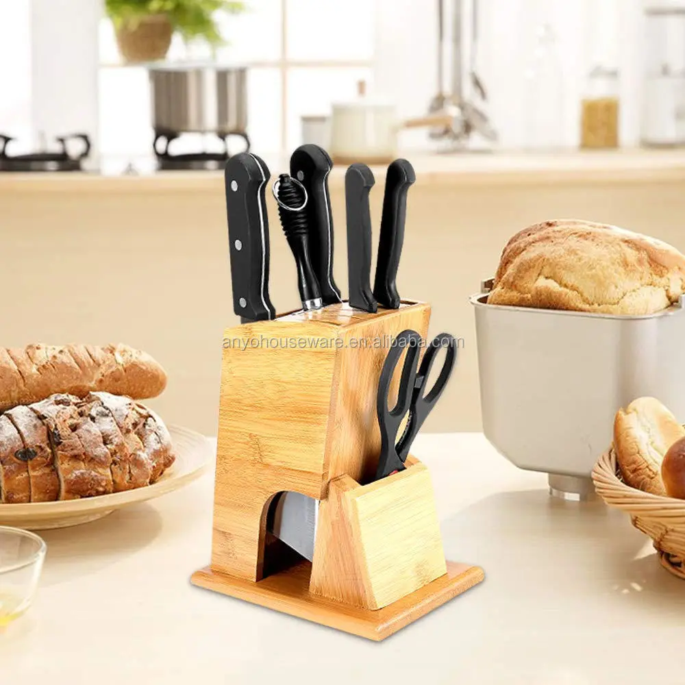 Factory Kitchen Universal Durable Bamboo Knife Holder With 7 Slot