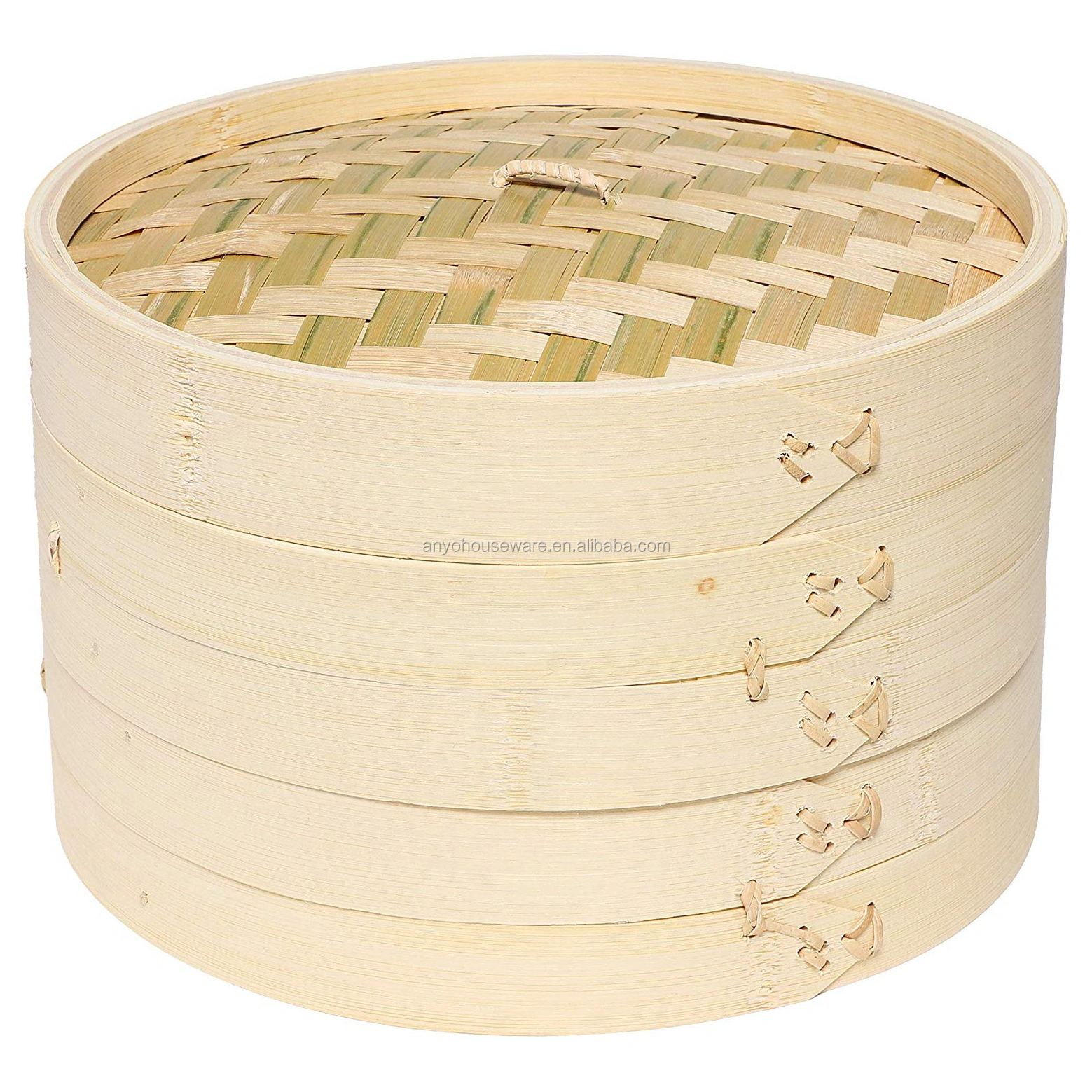 Wholesale Kitchen Organic Natural Bamboo Rice Momo Steamer Basket 10 Inch With Lid