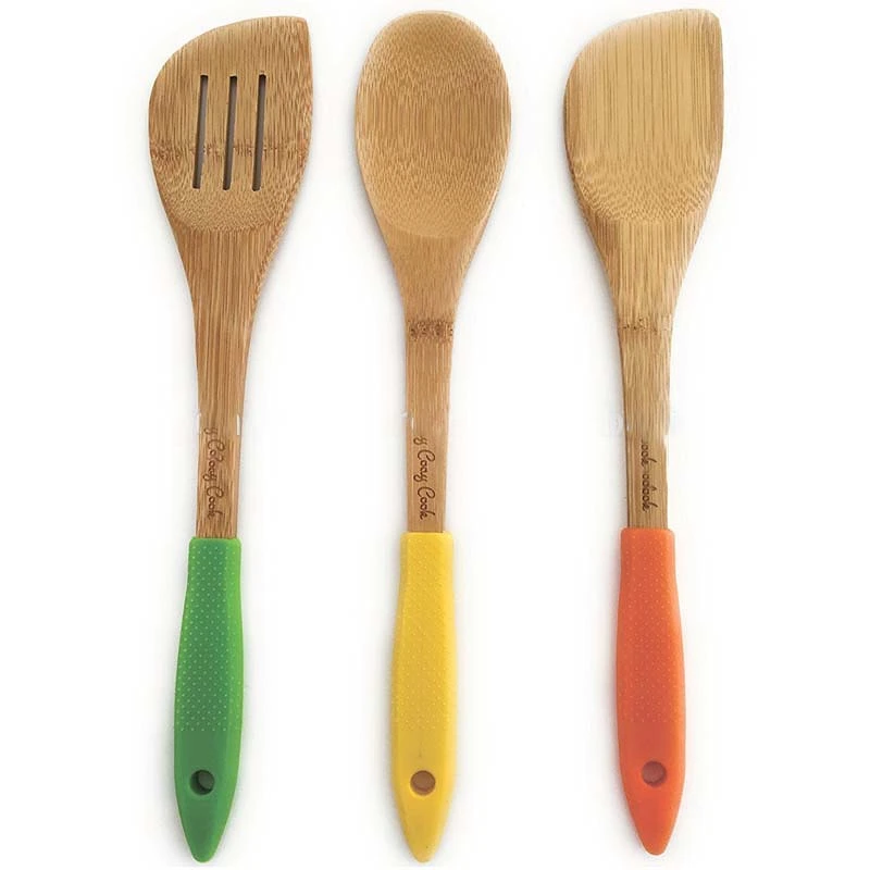 Silicone handle Spoon & Spatula-Bamboo tools set kitchen Utensil Sets