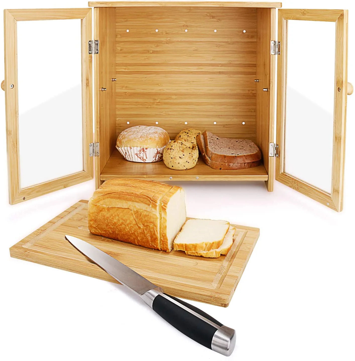 2 Tier Honey Bamboo Bread Box for Kethen