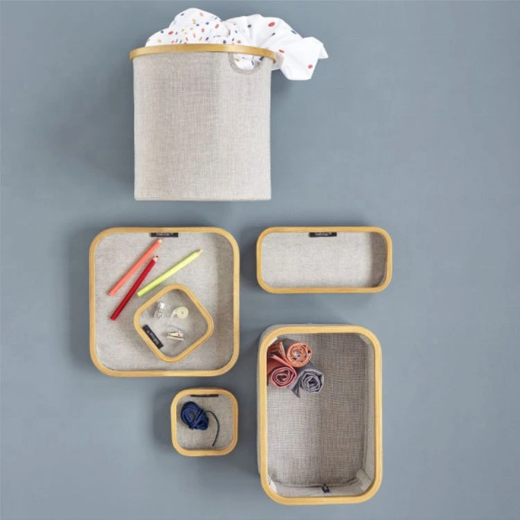 Bamboo Rim Storage Multi-functional household Oxford cloth and linen storage box
