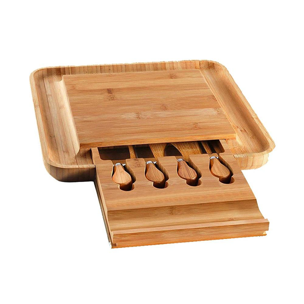 Eco-friendly Bamboo Cheese Board Serving Tray with Cutlery Set
