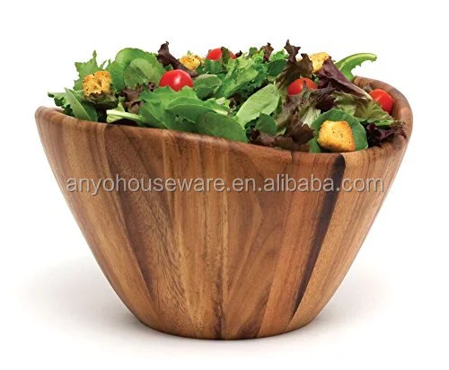 Hot selling custom acacia wood wavy salad bowls