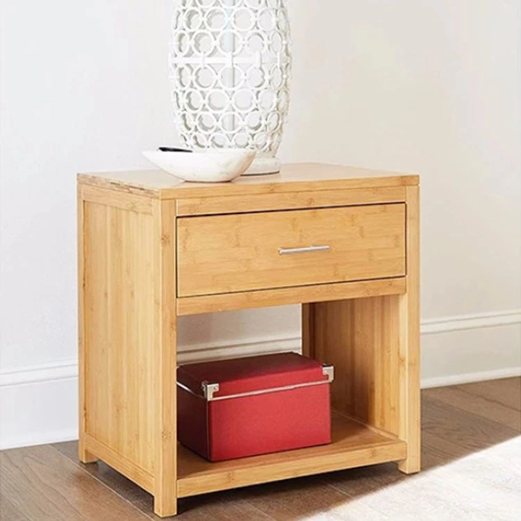Bamboo Bedroom Nightstand with a Drawer Bedside Table Storage Cabinet