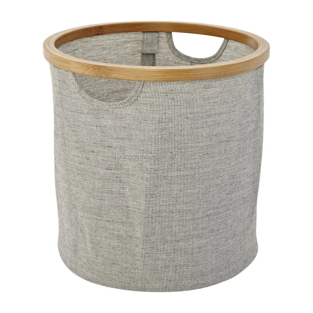 Round Bamboo Frame Foldable Storage Bins Fabric Bathroom Laundry Basket