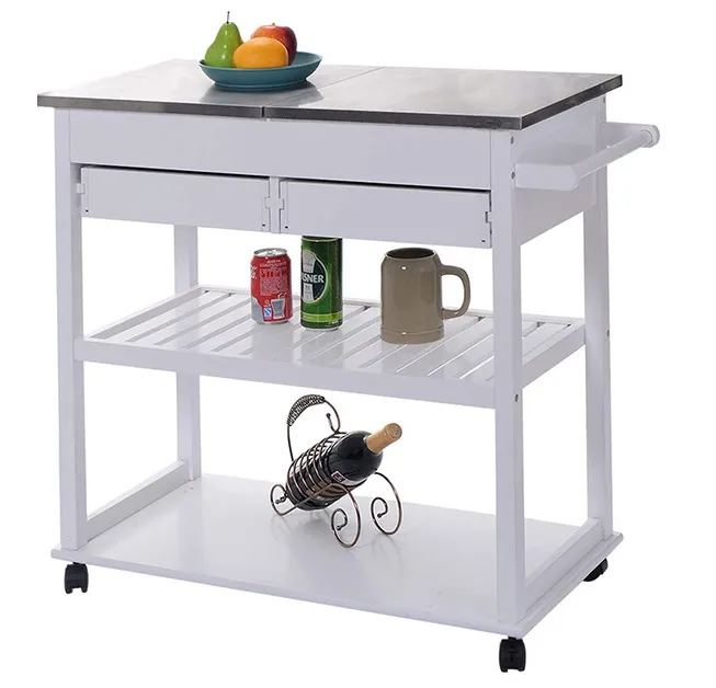 Hot Sale Four Wheel Trolley Hand Truck With Wheel Two Drawers Wood Kitchen Trolley
