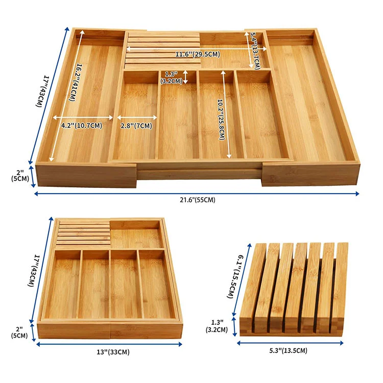 Bamboo Extra-Large Separators for Dresser Honeycomb Adjustable Drawer Dividers Organizer