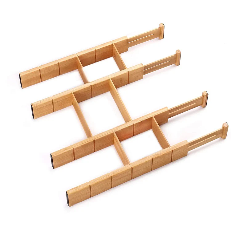 Set of 4 Eco Friendly Extendable Side Adjustable Bamboo Drawer Divider organizer for kitchen