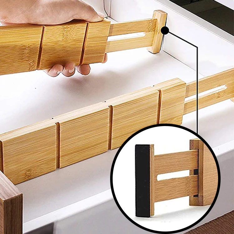 Set of 4 Eco Friendly Extendable Side Adjustable Bamboo Drawer Divider organizer for kitchen