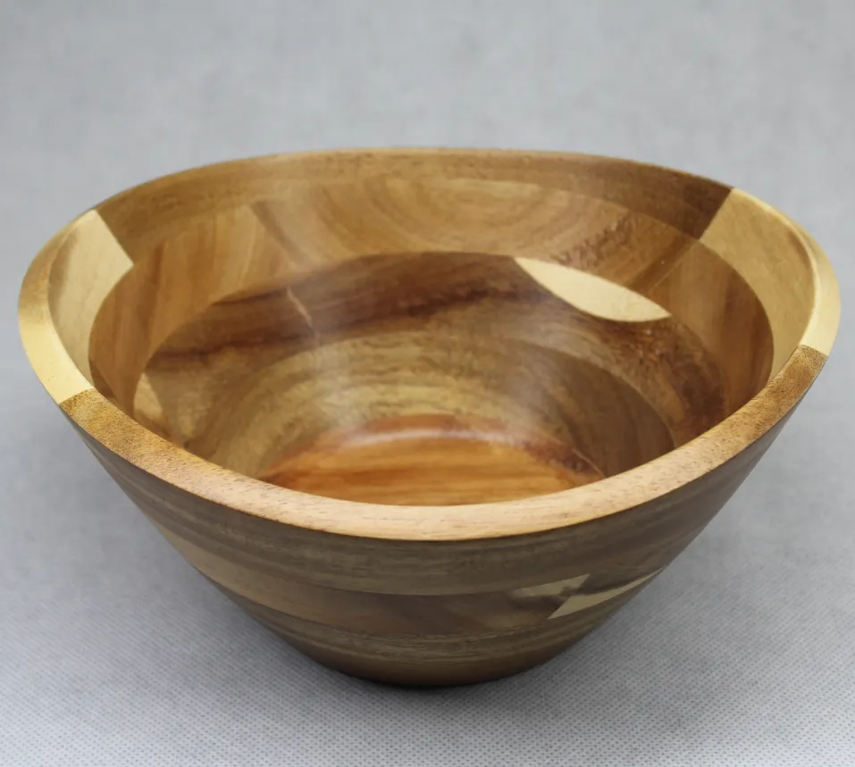 Bamboo Wavy Rim Serving Bowl for Fruits Salad Cereal or Pasta Large Mixing Bowl