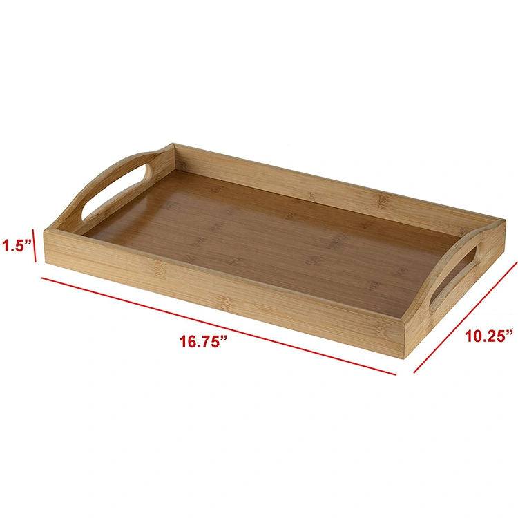 Bamboo Serving Tray Set with Handles for Coffee Food Breakfast Dinner